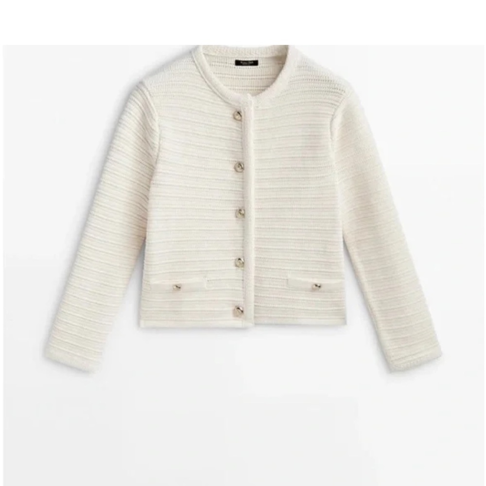 Massimo Dutti Textured knit cardigan with gold buttons CREAM S 5659/513 - Picture 6 of 11